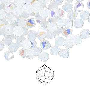 Bead 144pk white opal AB, Preciosa Czech crystal 5mm bicone
