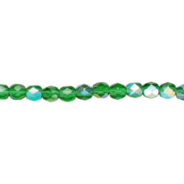 Bead, Czech fire-polished glass, emerald green AB, 4mm faceted round. Sold per pkg of 1,200 (1 mass). image number 0