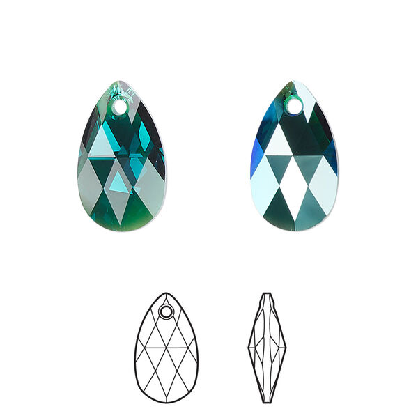Drop 2pk emerald shimmer, Crystal Passions® 16x9mm pendant pear 6106 image number 0