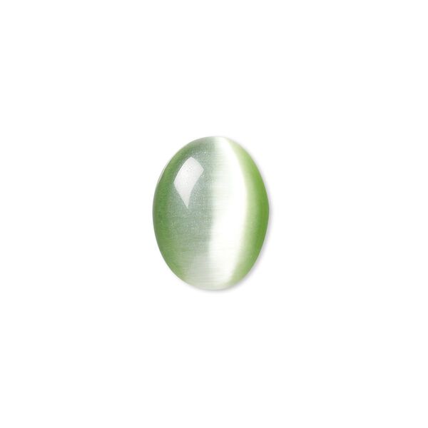 Cabochon, cat's eye glass (fiber optic glass), light green, 16x12mm calibrated oval, quality grade. Sold per pkg of 8. image number 0