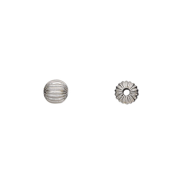 Bead, stainless steel, 6mm corrugated round. Sold per pkg of 2. image number 0