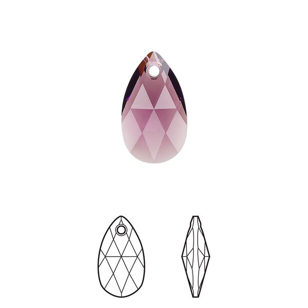 Drop 2pk amethyst, Crystal Passions® 16x9mm pendant pear 6106 image number 0