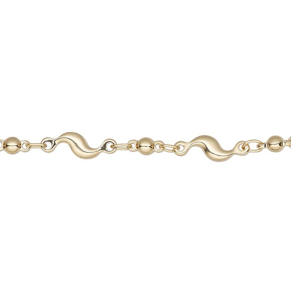 Chain, gold-finished brass, 4mm S-bar. Sold per pkg of 5 feet. image number 0