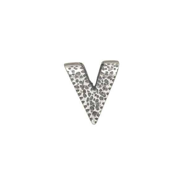Bail, JBB Findings, ice-pick, antique silver-plated brass, 15x12.5mm single-sided textured "V" shape, 9.5mm grip length. Sold individually. image number 0