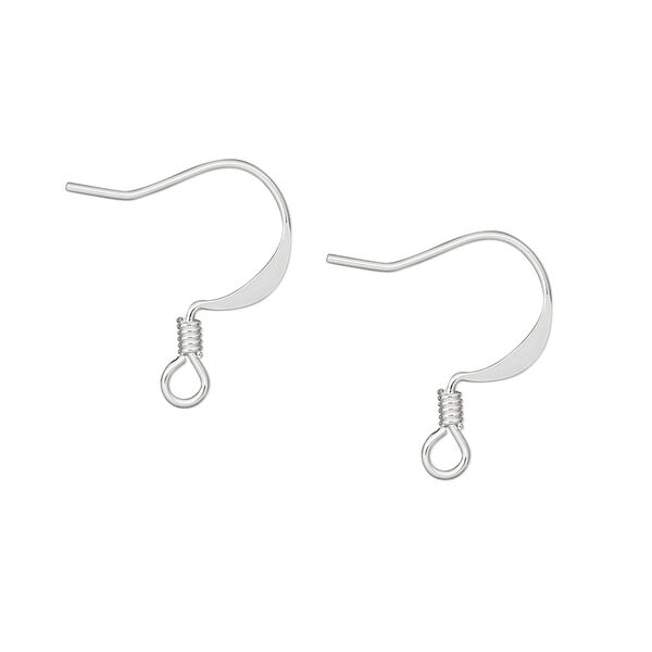 Ear wire, silver-plated brass, 17mm flat fishhook with 2.5mm coil and open loop, 22 gauge. Sold per pkg of 250 pairs. image number 0
