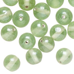 Bead, lampworked glass, translucent pale green, 9-10mm round. Sold per 2-ounce pkg of approximately 45 beads.