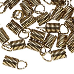 Cord coil, antique gold-finished steel, 14x6mm with loop, 4.5mm inside diameter. Sold per 1-ounce pkg.