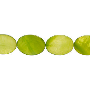 Mother-of-pearl shell 1pkg1, flat oval bead 15 inch yellow-green 14x10mm-15x11mm