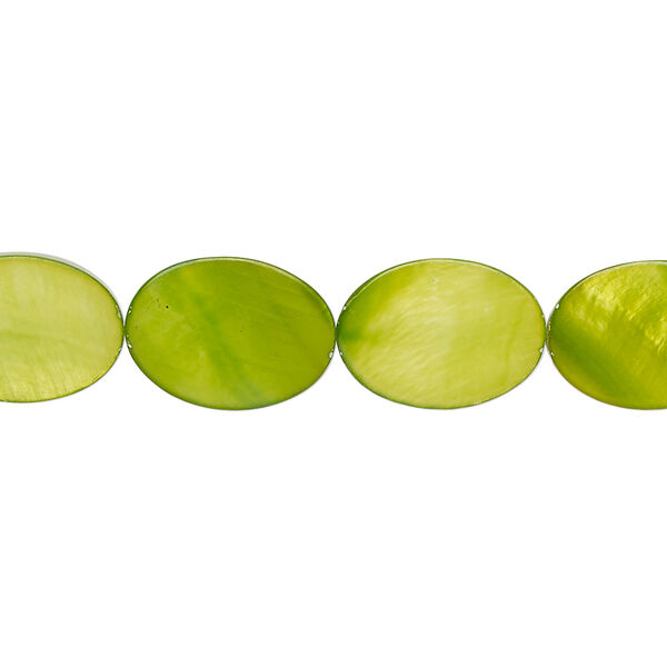 Mother-of-pearl shell 1pkg1, flat oval bead 15 inch yellow-green 14x10mm-15x11mm image number 0