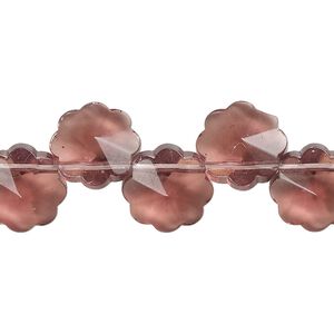 Bead, glass, translucent plum, 12mm top-drilled faceted flower. Sold per 15-inch strand, approximately 40 beads.