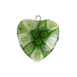 Component 1pkg1, silver-finished steel / millefiori glass, translucent / transparent multicolored, 24-25mm puffed heart.