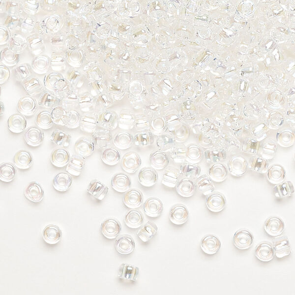 Seed bead, Dyna-Mites™, glass, transparent rainbow clear, #8 round. Sold per 40-gram pkg. image number 0