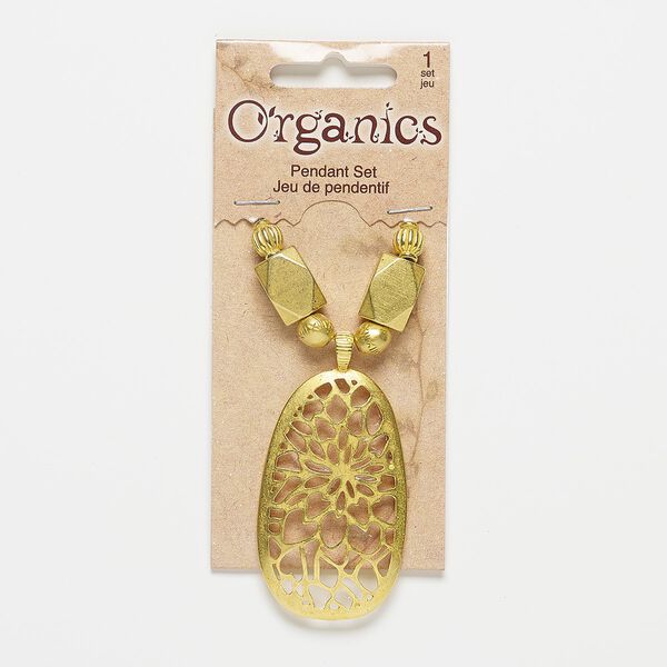 Focal and bead, gold-finished "pewter" (zinc-based alloy), 8mm-52x30mm matte assorted shape. Sold per 7-piece set. image number 0