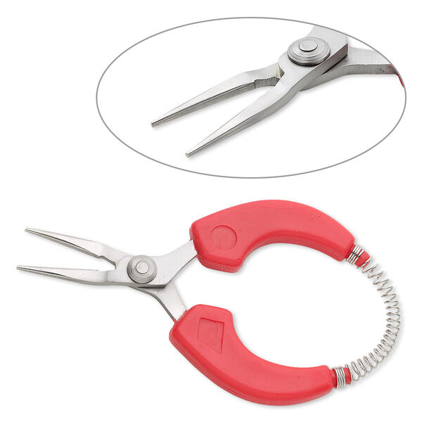 Pliers, round-nose, stainless steel and plastic, red, 4-1/2 inches. Sold individually. image number 0
