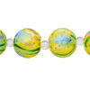 Bead, glass 1pkg8, multicolored, 14mm round with hand-painted leaf and flower. image number 0