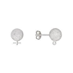Earstud 1pkg2 sterling silver, 8mm stardust ball / open loop / earnuts, 1 pair