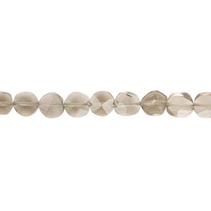 Smoky quartz 1pkg1, hand-cut faceted flat round bead 6 inch 5-7mm