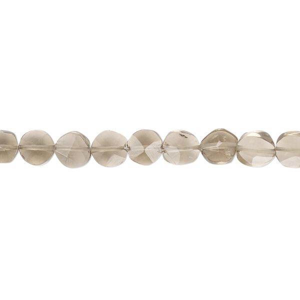 Smoky quartz 1pkg1, hand-cut faceted flat round bead 6 inch 5-7mm image number 0