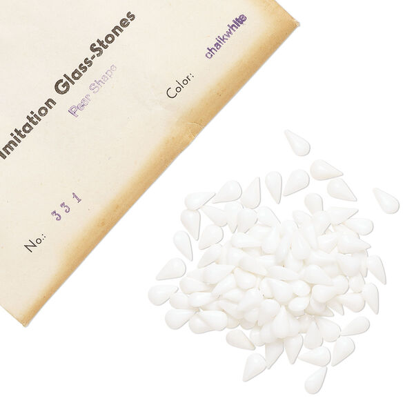 Embellishment, vintage glass, chalkwhite, 10x6mm faceted pear fancy stone. Sold per pkg of 144 (1 gross). image number 0