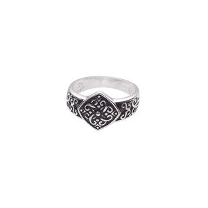 Ring, sterling silver and enamel, black, 12mm diamond and swirls design, size 7. Sold individually.