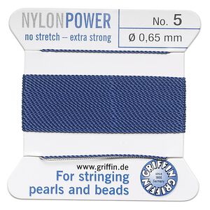 Thread, Griffin, nylon, dark blue, size #5. Sold per 2-meter card (approximately 78 inches).