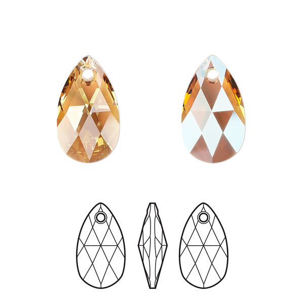 Drop 2pk light Colorado topaz shimmer, Crystal Passions® 16x9mm pendant pear 6106 image number 0