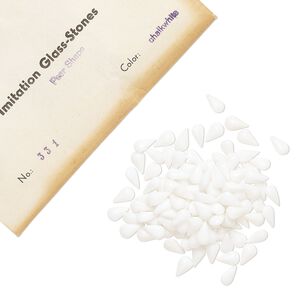 Embellishment, vintage glass, chalkwhite, 10x6mm faceted pear fancy stone. Sold per pkg of 144 (1 gross).