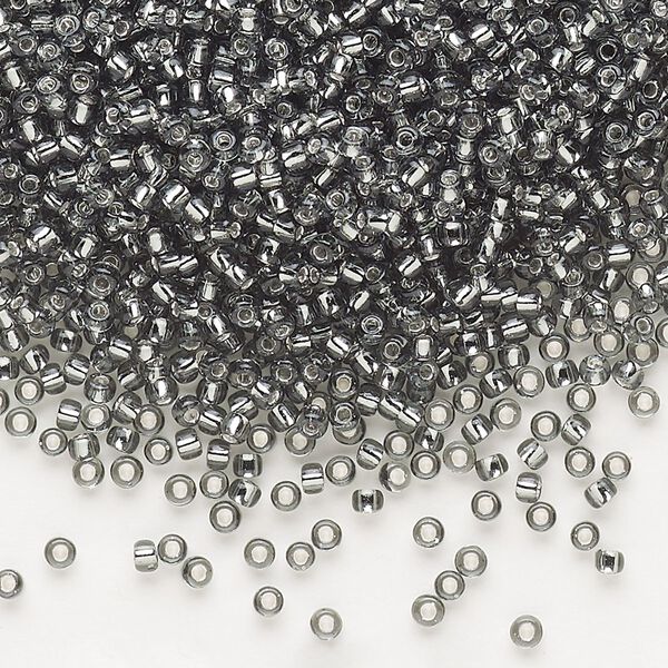 Seed bead, Dyna-Mites™, glass, pkg/40g, #11 round, transparent silver-lined gunmetal, (56:RR 11/0 RR). image number 0