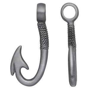 Pendant, Almost Jewelry™, "pewter" (zinc-based alloy), 44x18mm hook with rope design. Sold individually.