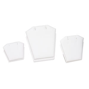 Display, pendant / earring, leatherette, white, assorted sizes. Sold per set of 3.
