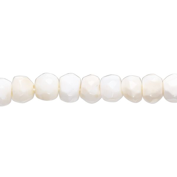 White opal 1pkg1, hand-cut faceted rondelle / round bead natural 14 inch 7x5mm / 7mm image number 0