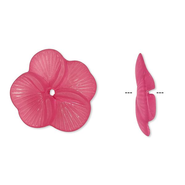 Component, acrylic, translucent frosted fuchsia, 20x5mm flower. Sold per pkg of 100. image number 0