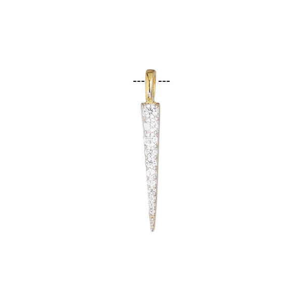 Pendant, cubic zirconia and gold-finished sterling silver, clear, 19x3mm single-sided point. Sold individually. image number 0