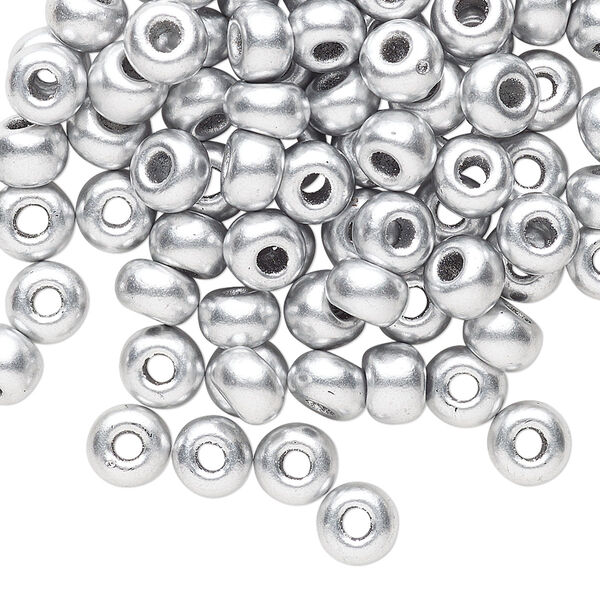 Seed bead, Preciosa Ornela Czech glass, pkg/50g, #2 rocaille, opaque metallic soft silver alabaster white, (01700). image number 0