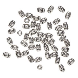 Bead, "pewter" (zinc-based alloy), pkg/50, 8x5mm textured barrel, antique silver finish.