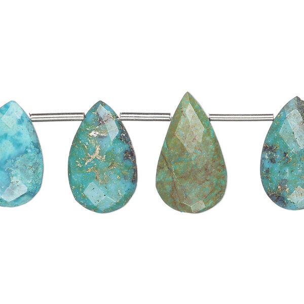 Bead, Imperial Crown turquoise (natural), 15x10mm-18x12mm hand-cut top-drilled faceted puffed teardrop, C grade, Mohs hardness 5 to 6. Sold per pkg of 16. image number 0