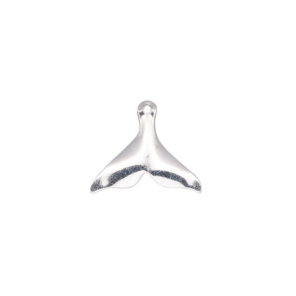 Charm, sterling silver, 17x14mm single-sided whale tail. Sold individually. image number 0