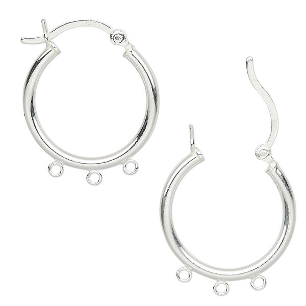Earring, sterling silver, 22mm round hoop with 3 open loops and latch-back closure. Sold per pair. image number 0