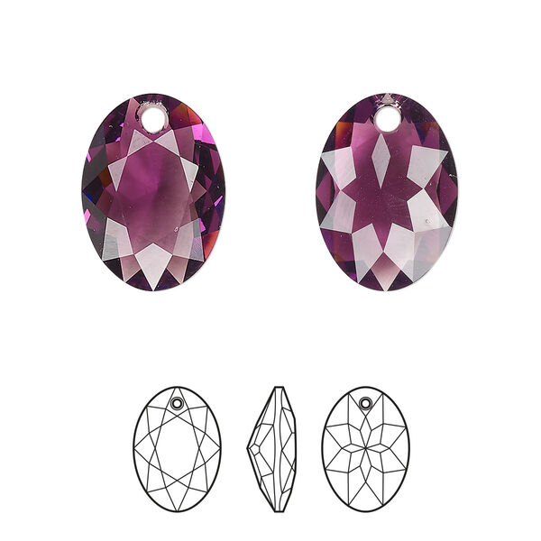 Drop 1pk amethyst, Crystal Passions® 16mm pendant elliptic cut 6438 image number 0