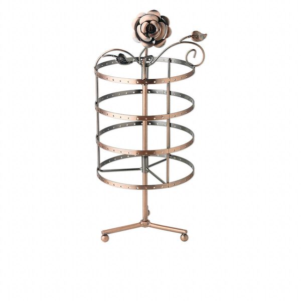 Display, earring, antique copper-finished steel, 13-3/4 x 6-1/4 x 6-inch round, rose series. Sold individually. image number 0