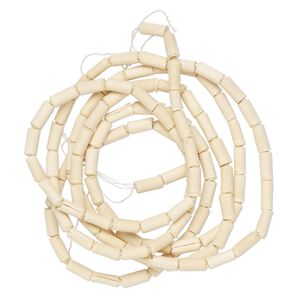 Bead, wood (natural), 6x2mm-8x4mm round tube with 0.6mm hole. Sold per 39-inch strand.