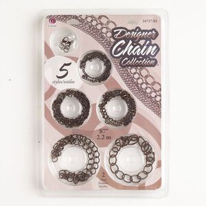 Chain assortment, brass-finished steel, curb and double rope, assorted sizes. Sold per 11-piece set.