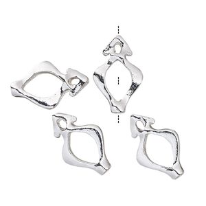 Bead frame, silver-finished "pewter" (zinc-based alloy), 17x11mm fancy marquise, fits up to 1.5mm and 5mm bead. Sold per pkg of 4.