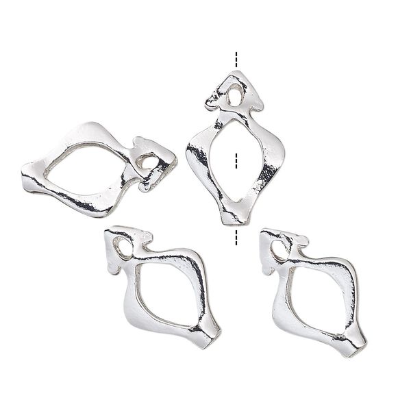 Bead frame, silver-finished "pewter" (zinc-based alloy), 17x11mm fancy marquise, fits up to 1.5mm and 5mm bead. Sold per pkg of 4. image number 0
