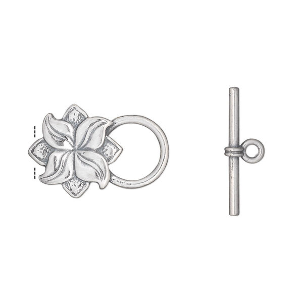 Clasp, JBB Findings, toggle, antiqued sterling silver, 14x13mm flower. Sold individually. image number 0