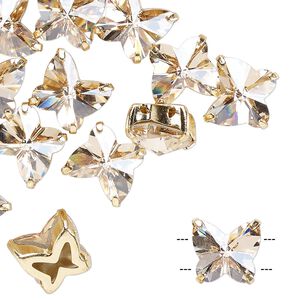 Sew-on 1pk honey gold plate, Preciosa Czech crystal 10mm spacer butterfly