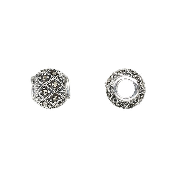 Bead, Dione®, sterling silver and marcasite, 10mm round. Sold individually. image number 0