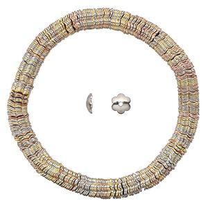 Bead cap, gold- / silver- / copper-plated steel, 6x2mm flower, fits 6-8mm bead. Sold per 6-1/2 inch strand, approximately 300 bead caps.