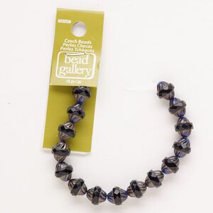 Bead, fire-polished, glass, opaque gunmetal and jet luster, 11x10mm fancy faceted oval. Sold per 6-inch strand, approximately 15 beads.