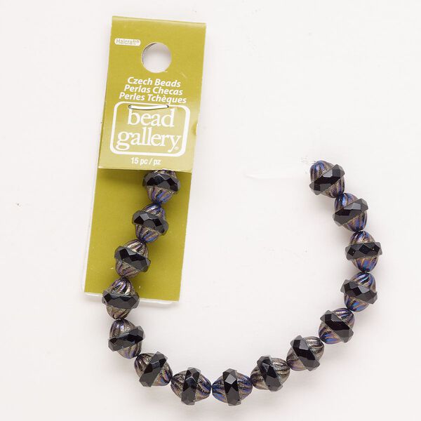 Bead, fire-polished, glass, opaque gunmetal and jet luster, 11x10mm fancy faceted oval. Sold per 6-inch strand, approximately 15 beads. image number 0